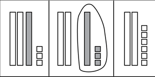 a series of base-10 blocks being manipulated in 3 steps